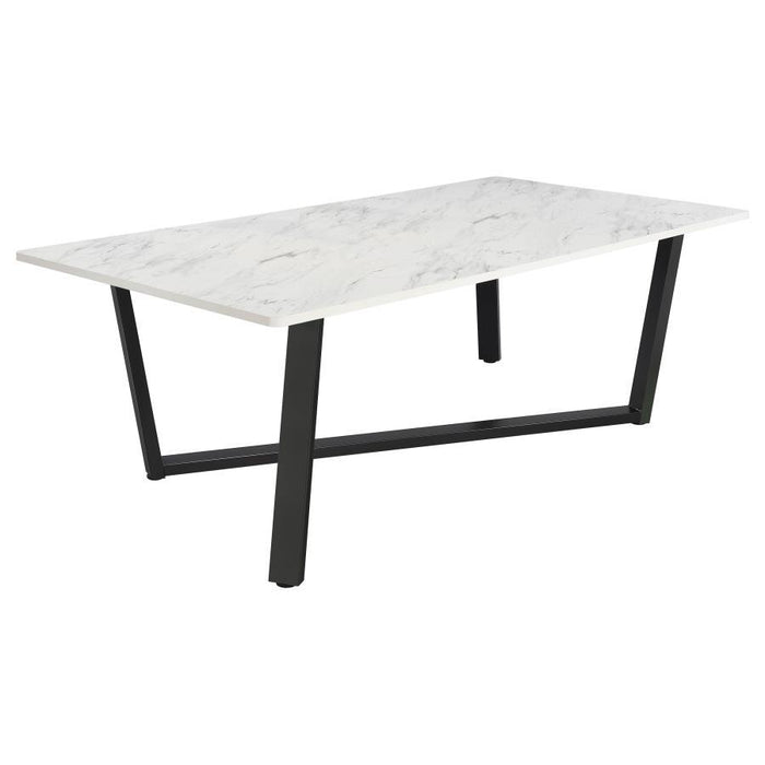 Mayer - Rectangular Dining Table Faux Marble - White and Gunmetal