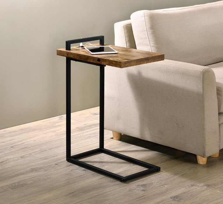 Maxwell - C-Shaped Accent Table With USB Charging Port - Antique Nutmeg / Black