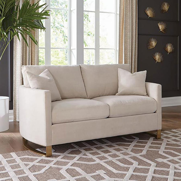 Corliss - Upholstered Arched Arms Loveseat - Beige