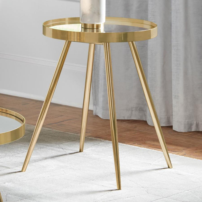 Kaelyn - Round Mirror Top End Table - Gold