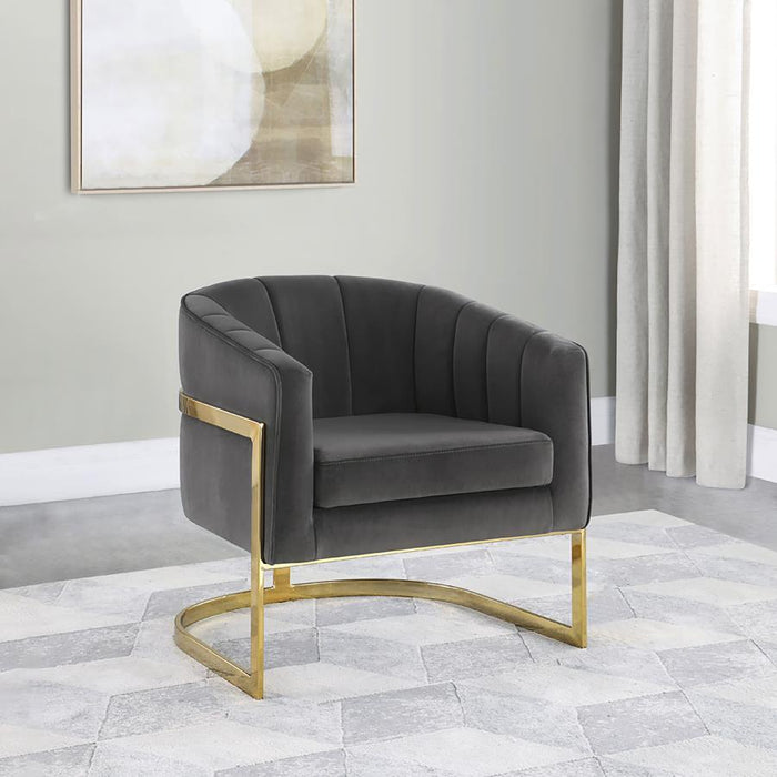 Joey - Tufted Barrel Accent Chair - Dark Grey and Gold