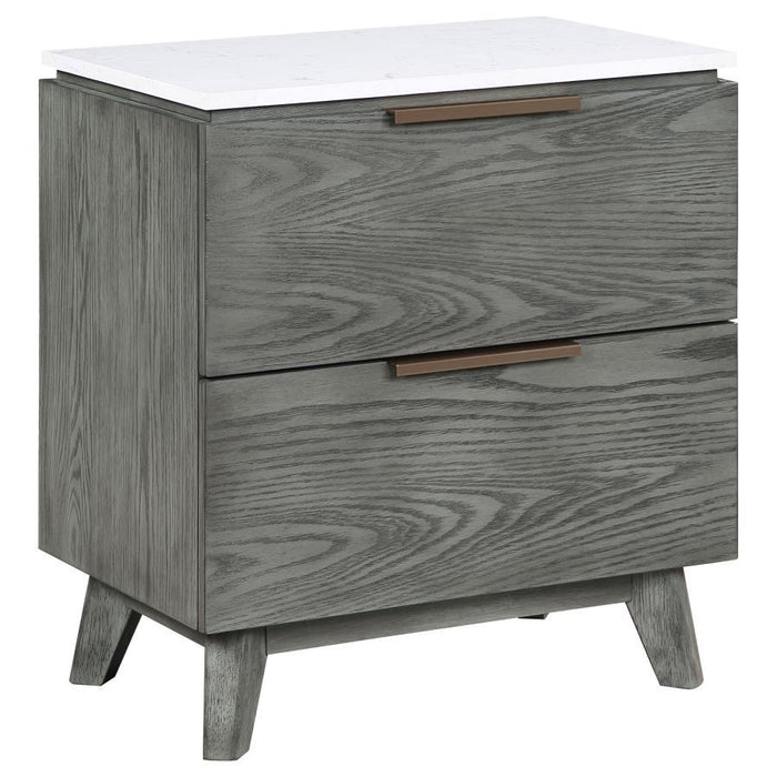 Nathan - 2-Drawer Nightstand With USB Port - White Marble and Gray