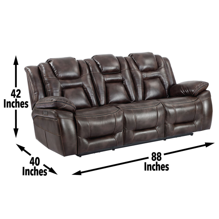 Oportuna - Dual Power Sofa With Drop Down Table - Dark Brown