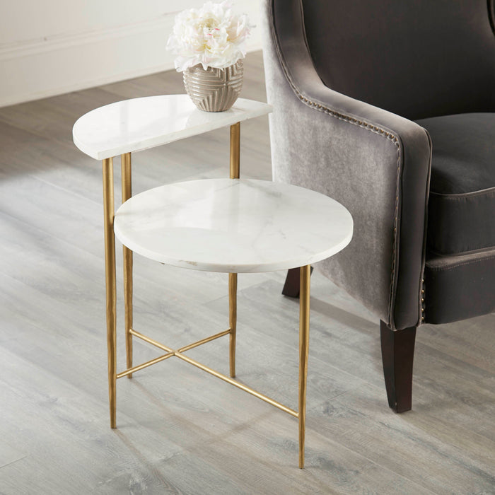 Patna - White Marble Top Side End Table - White