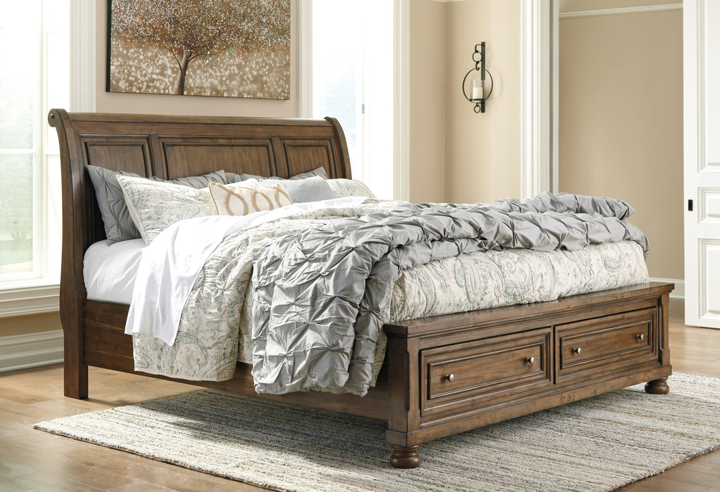 Flynnter  Sleigh Bed With 2 Storage Drawers With Mirrored Dresser And 2 Nightstands